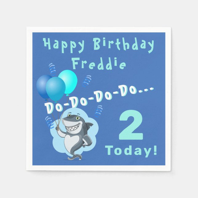 Guardanapo De Papel Tubarão | Balões Azuis Aniversário (Frente)