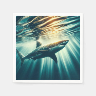 Guardanapo De Papel Tubarão no mar azul profundo e luz solar