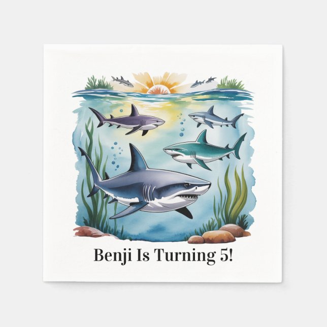 Guardanapo De Papel Tubarão Sob O Aniversário Do Sea Boy (Frente)