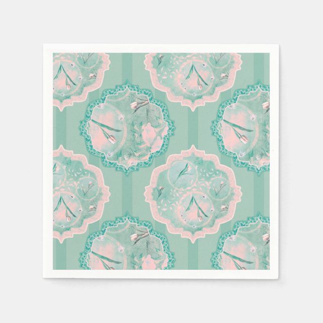 Guardanapo De Papel Tulip Fantasy Green e Pink (Frente)