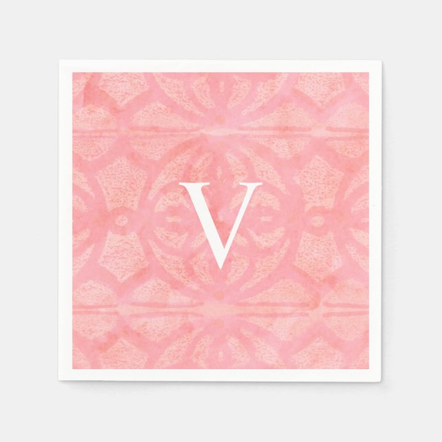 Guardanapo De Papel Tulipa Rosa Aquarela Monogramada (Frente)
