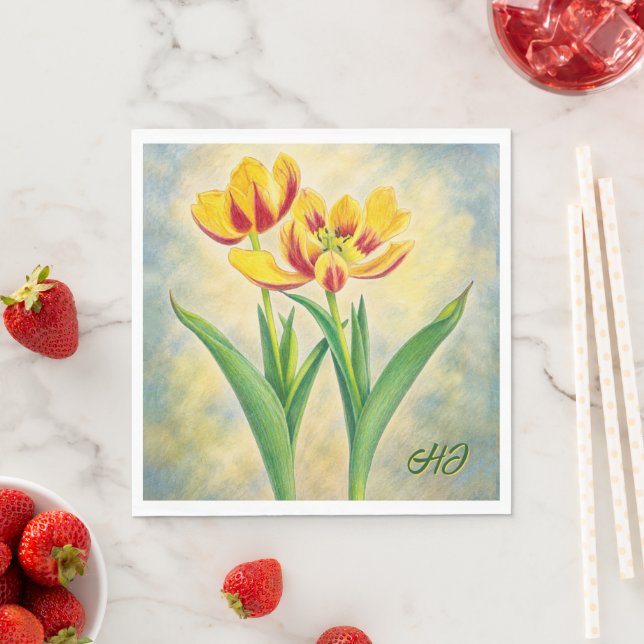 Guardanapo De Papel Tulipas Amarelas e Vermelhas (Insitu)