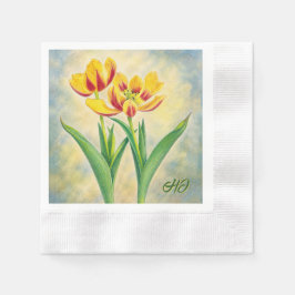 Guardanapo De Papel Tulipas Amarelas e Vermelhas Cunhadas