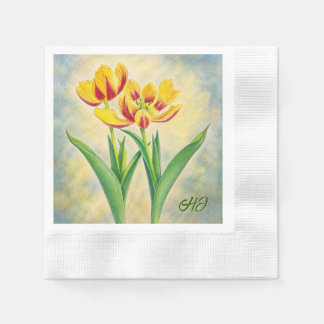 Guardanapo De Papel Tulipas Amarelas e Vermelhas Cunhadas