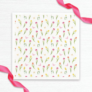 Guardanapo De Papel Tulipas & Borboletas Padrão Branco Chás de Noiva 