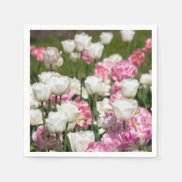 Guardanapo De Papel Tulipas brancas e cor-de-rosa brilhantes num dia e