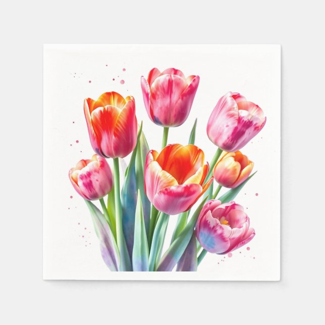 Guardanapo De Papel Tulipas de Aquarela com Bordas Brancas (Frente)