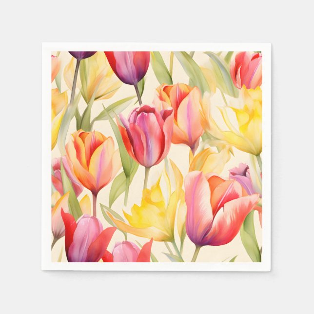 Guardanapo De Papel Tulipas de Aquarela Elegantes (Frente)
