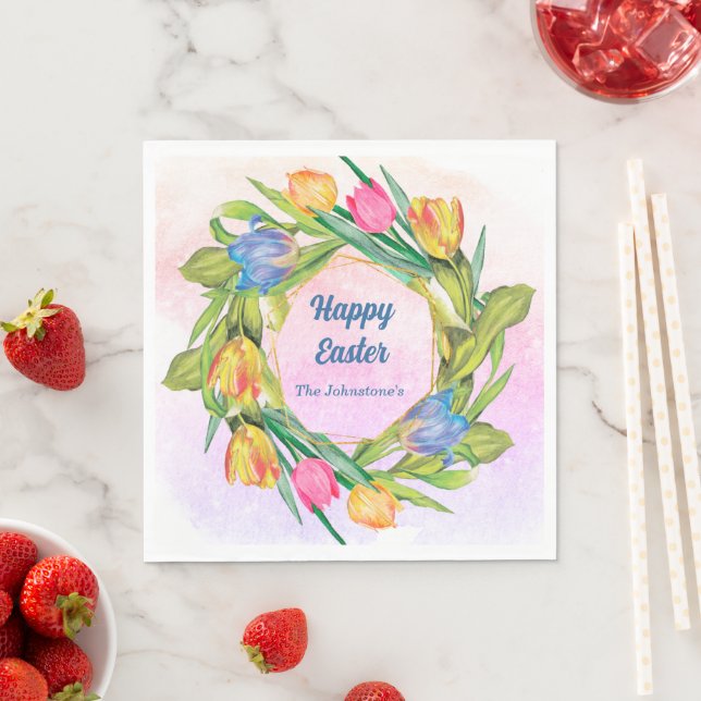 Guardanapo De Papel Tulipas de Aquarela Elegantes de Páscoa (Insitu)