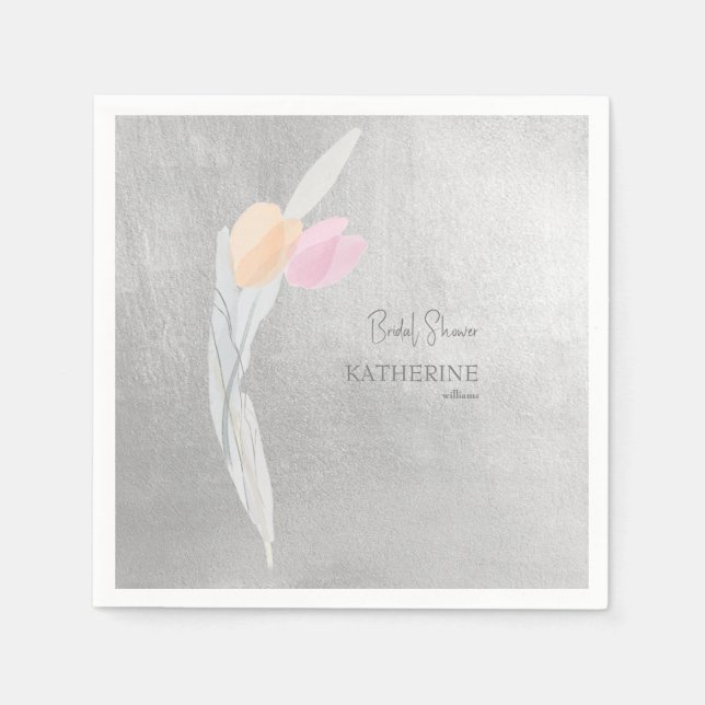 Guardanapo De Papel Tulipas de Aquarela Metálica (Frente)