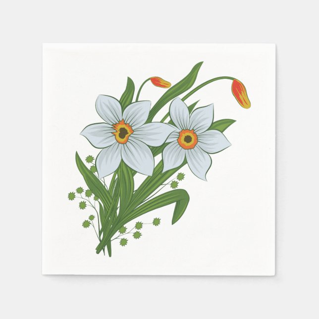 Guardanapo De Papel Tulipas e Flores de Narcisos (Frente)
