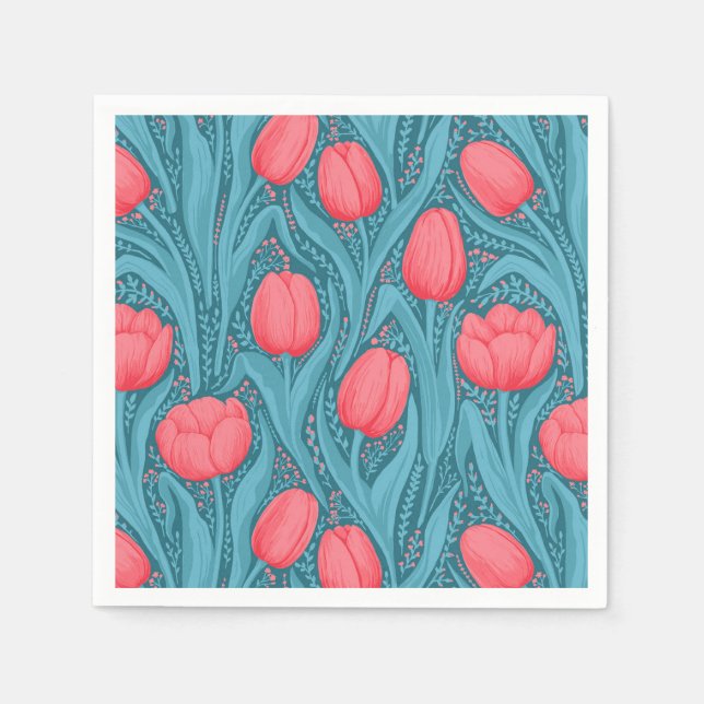 Guardanapo De Papel Tulipas em azul e vermelho (Frente)