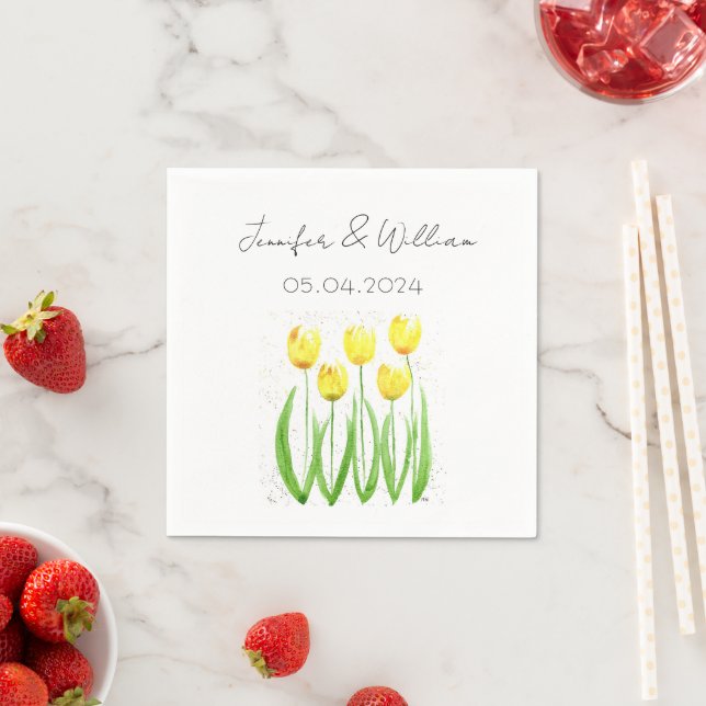 Guardanapo De Papel Tulipas flores aquarela Casamento Russo Amarelo (Insitu)