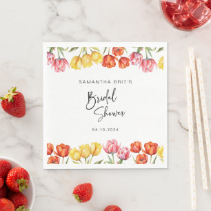 Guardanapo De Papel Tulipas Laranja Rosa Moderno Chás de Bebê Florais