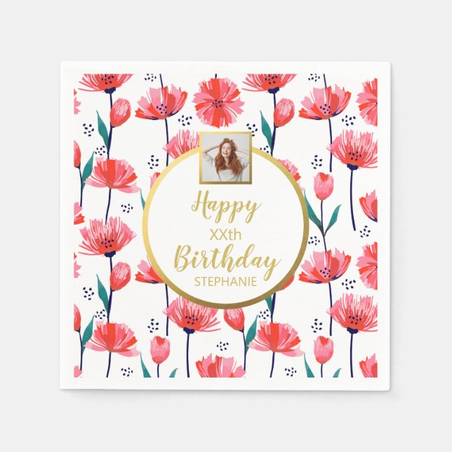 Guardanapo De Papel Tulipas Rosa bonito, Texto Fotográfico Personaliza (Frente)