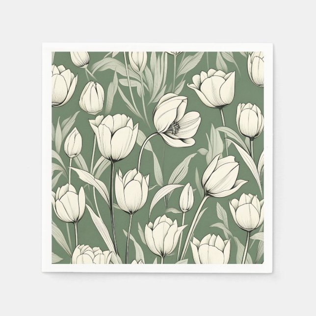 Guardanapo De Papel Tulpa Botânica Em Verde Sage (Frente)