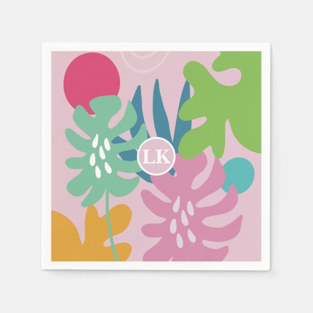 Guardanapo De Papel Turfa floral tropical, cor-de-rosa (Frente)