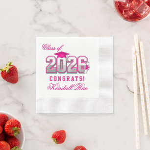 Guardanapo De Papel Turma de 2026 Graduação Pink Silver Varsity