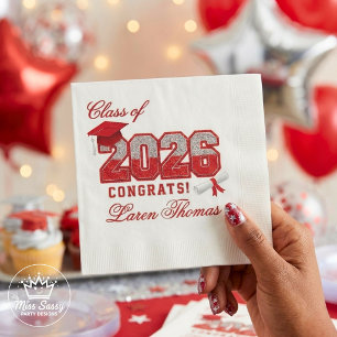 Guardanapo De Papel Turma de 2026 Graduação Vermelho e Prata Varsity