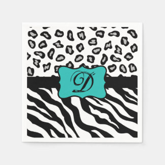 Guardanapo De Papel Turquesa Branca Negra Zebra Leopardo Monograma