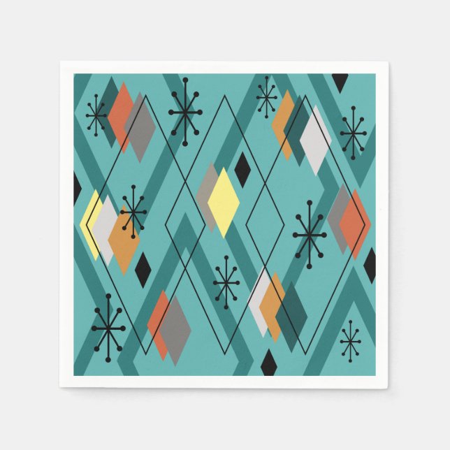 Guardanapo De Papel Turquesa de Ouros Modernos de meio século (Frente)