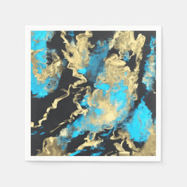 Guardanapo De Papel Turquesa e Abstrato-Arte Dourada
