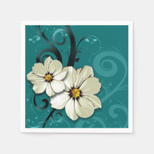 Guardanapo De Papel Turquesa floral ornamentado do Flourish