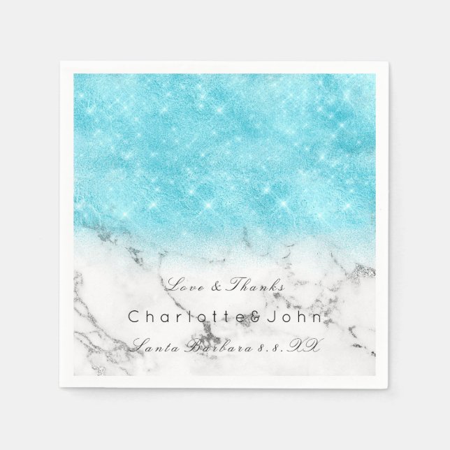 Guardanapo De Papel Turquesa Ocean Glitter Marble White Bridal Girls (Frente)