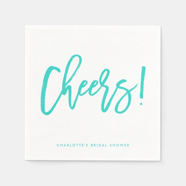 Guardanapo De Papel Turquesa Rustic Mand Lettering Cheers Casamento (Frente)