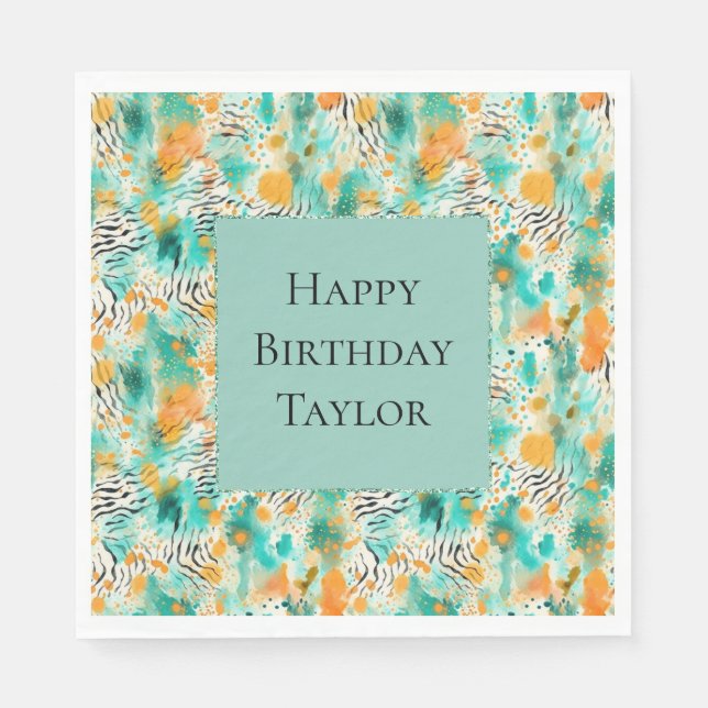Guardanapo De Papel Turquesa Tangerine Zebra Abstrato (Frente)