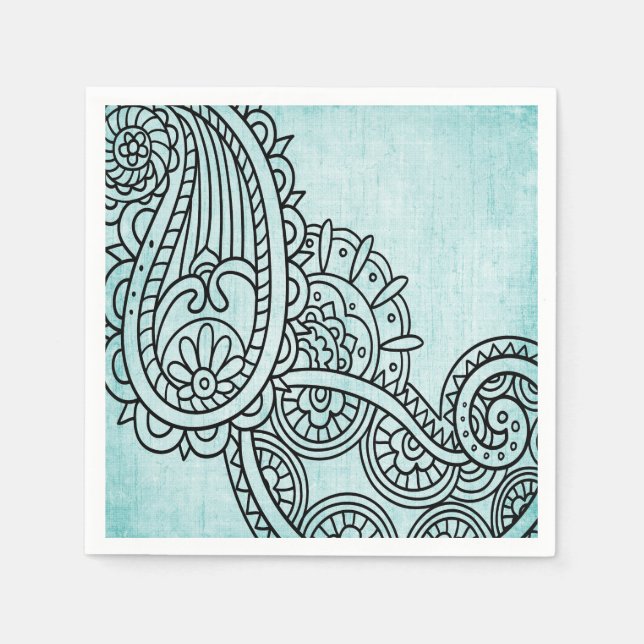 Guardanapo De Papel Turquoise Mehndi Motif Paper Napkins (Frente)