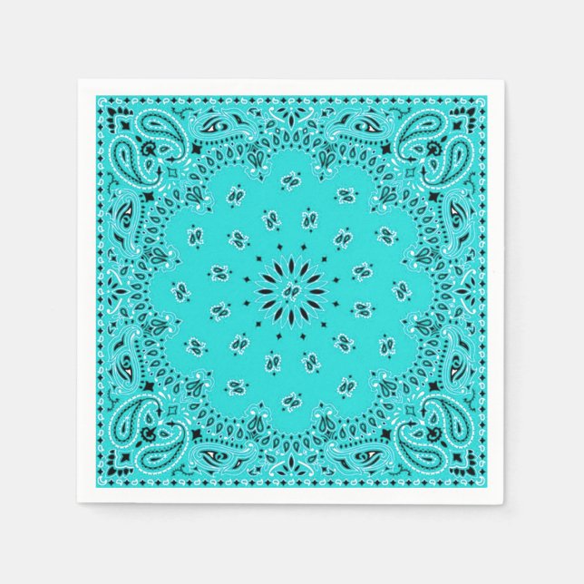 Guardanapo De Papel Turquoise Paisley Bandana Scarf Picnic Napkin (Frente)