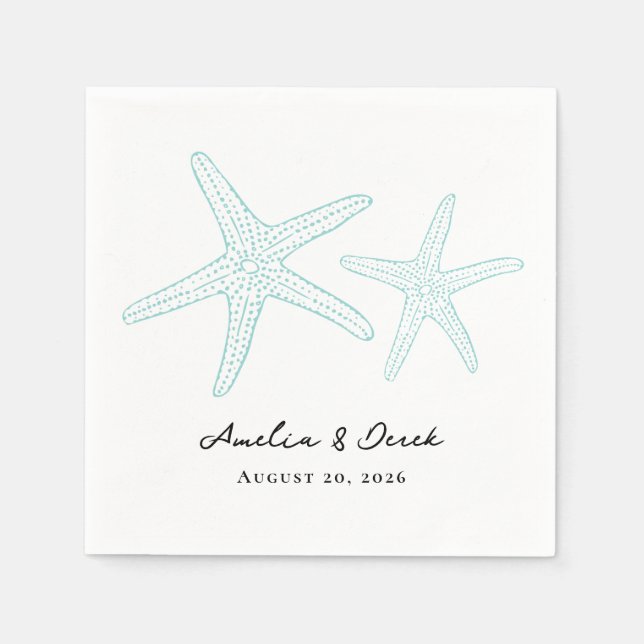 Guardanapo De Papel Turquoise Starfish Coquetel Napkins (Frente)