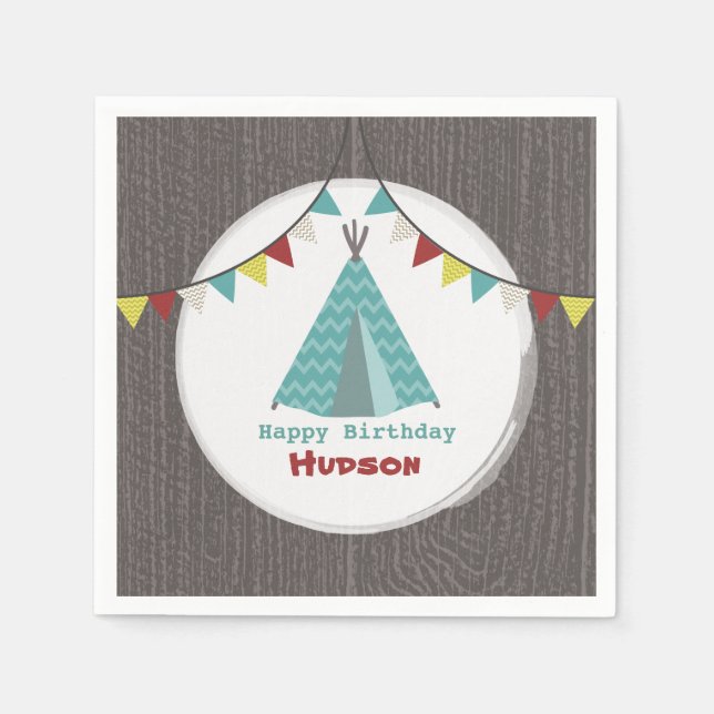 Guardanapo De Papel Turquoise Tipi Birthday Napkins (Frente)