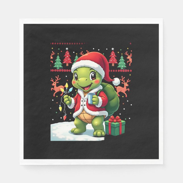 Guardanapo De Papel Turtle Xmas Lights Ugly Santa Turtle Christmas Tan (Frente)
