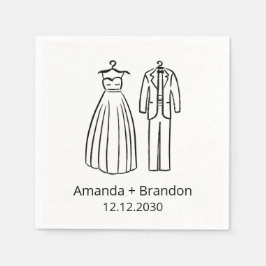 Guardanapo De Papel Tux De Vestido De Casamento Desenhado À Mão