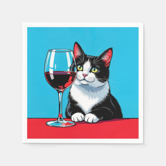 Guardanapo De Papel Tuxedo Cat With Glass of Red Wine (Frente)