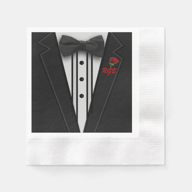 Guardanapo De Papel Tuxedo Monograma com Rosa (Frente)