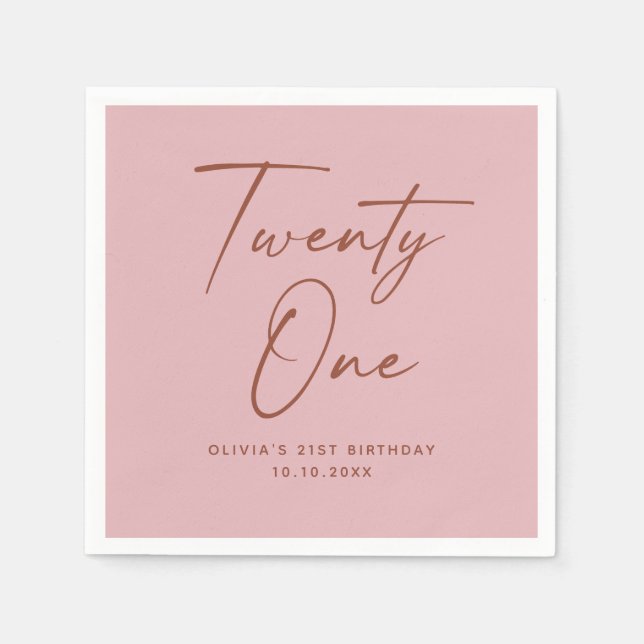 Guardanapo De Papel Twenty One Birthday | Dusty Rose Pink Elegant (Frente)