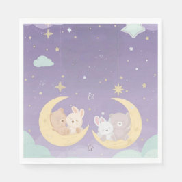 Guardanapo De Papel Twin Baby Shower Napkins Sleeping Animals Moon