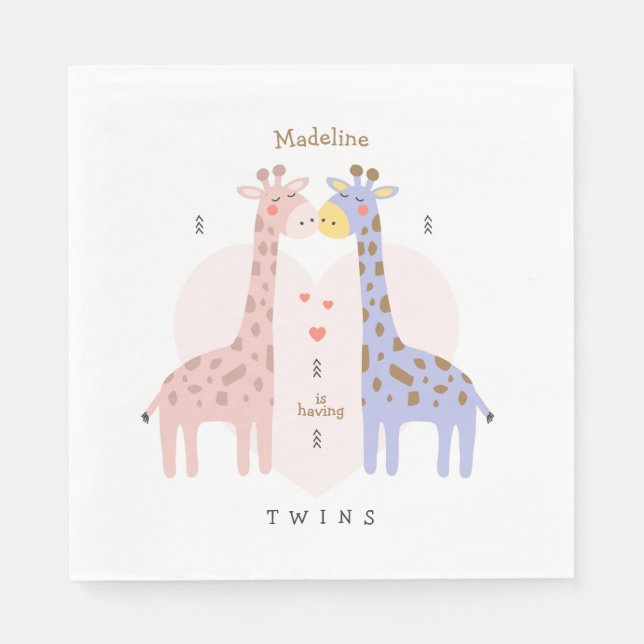 Guardanapo De Papel Twin Giraffes Baby Shower Napkins (Frente)