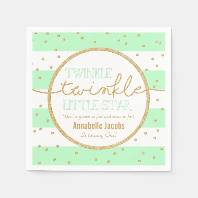 Guardanapo De Papel Twinkle Mint e Dourado Aniversário Napkin (Frente)