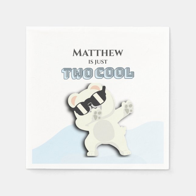 Guardanapo De Papel Two Cool Winter Polar Bear dabbing 2nd bday (Frente)