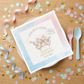 Guardanapo De Papel Two Silly Geese Boy & Girl Twins Birthday
