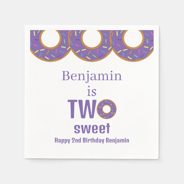 Guardanapo De Papel Two Sweet 2nd Birthday Purple Donut Party (Frente)