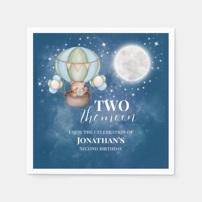 Guardanapo De Papel Two The Moon Boy Bear Balloon 2nd Birthday  (Frente)