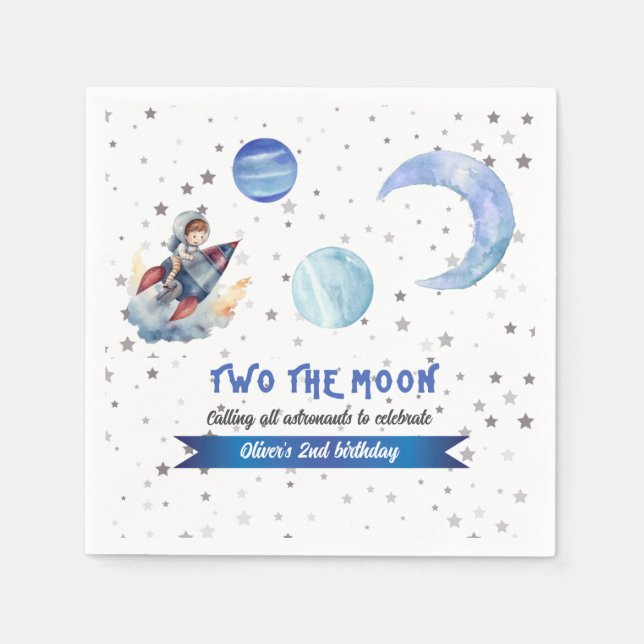 Guardanapo De Papel Two The Moon Rocket Space Blue Boy 2nd Birthday  (Frente)