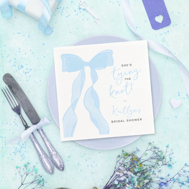 Guardanapo De Papel Tying The Knot Elegant Blue Bow Bridal Shower (Criador carregado)