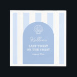 Guardanapo De Papel Último Brinde Elegante Na Festa de solteira Costei<br><div class="desc">Este elegante azul e branco é baseado em volta de uma carapaça de couro cabeludo desenhada à mão branca contra uma forma de arco azul,  com um fundo largo azul e branco listrado. Observe que todos os elementos (arco,  listras,  shell,  texto) podem ser alterados para suas próprias cores personalizadas.</div>