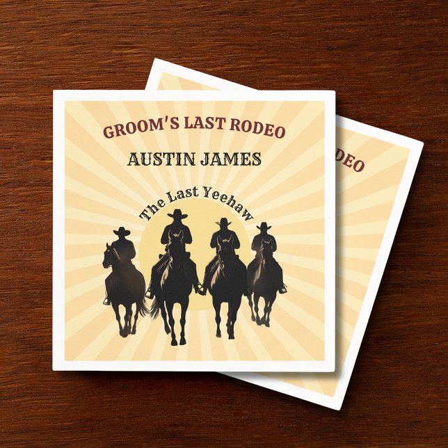 Guardanapo De Papel Último Rodeio Cowboys Sunset Groom's Name Solteiro (Last Rodeo Cowboys Sunset Groom's Name Bachelor Napkins)